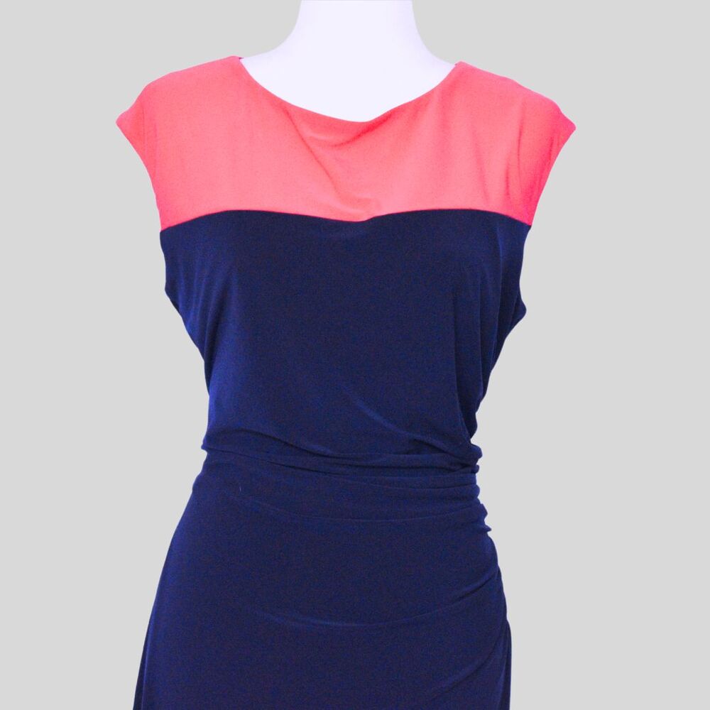 RALPH LAUREN Jersey Ruched Dress Pink/Navy Size 16 - Picture 5 of 9